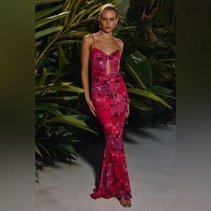 Elegant Backless Pink Floral Dress